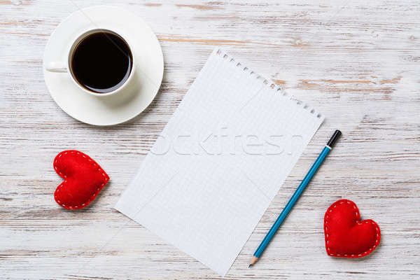 Vallomás valentin nap kávéscsésze jegyzettömb ceruza kettő Stock fotó © adam121