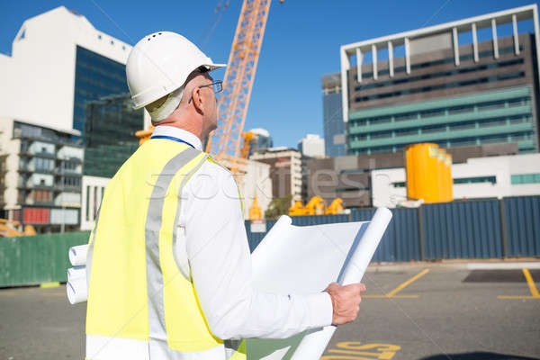 Senior ingenieur achteraanzicht bouw veiligheidshelm naar Stockfoto © adam121