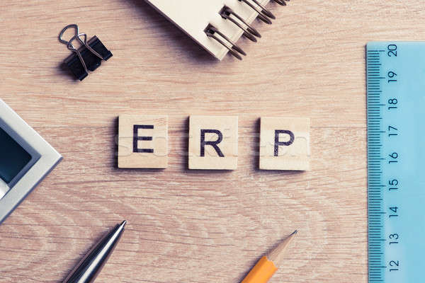 Enterprise Resource Planning concept spelled on table with eleme Stock photo © adam121