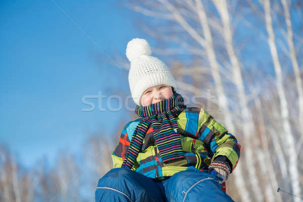 Stock foto: Winter · Aktivität · wenig · cute · Junge · Reiten