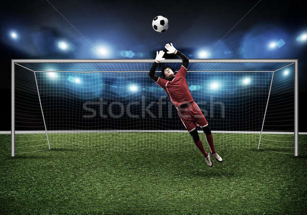 O melhor goleiro saltando grama homem equipe Foto stock © adam121