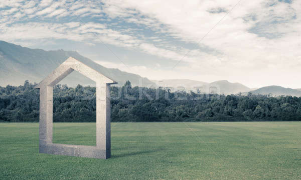 Conceptual background image of concrete home sign on green grass Stock photo © adam121