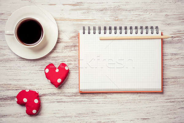 ストックフォト: バレンタインデー · コーヒーカップ · 帳 · 鉛筆 · 2