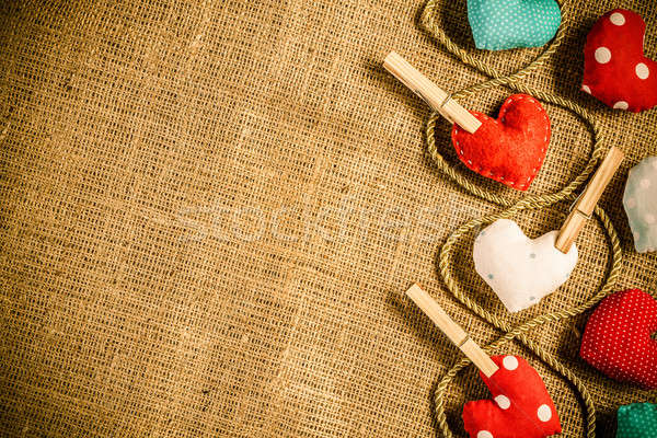 Stockfoto: Doe · het · zelf · briefkaart · handgemaakt · liefde · harten · bruin