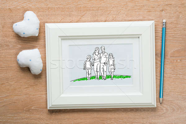 Pillanatok fényképkeret boldog család rajz fa asztal nő Stock fotó © adam121