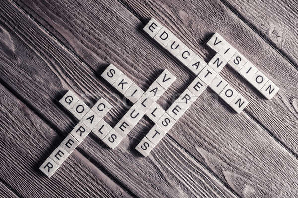 Conceptual keywords on wooden table with elements of game making Stock photo © adam121