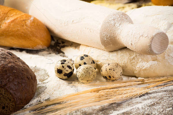 ストックフォト: 小麦粉 · 卵 · 白パン · 小麦 · 耳 · 静物