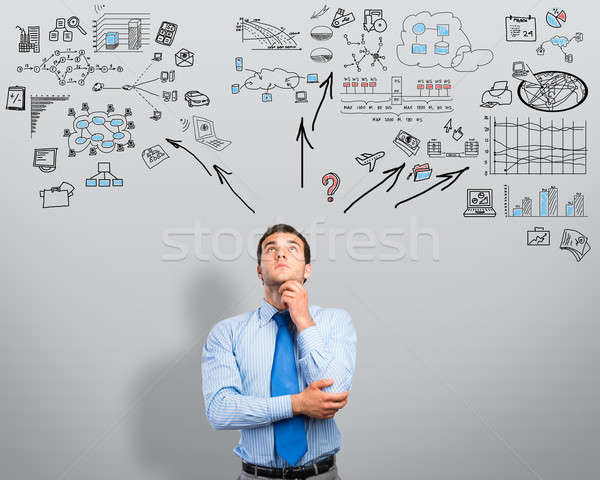 Pensando homem de negócios esboço cérebro cor marketing Foto stock © adam121