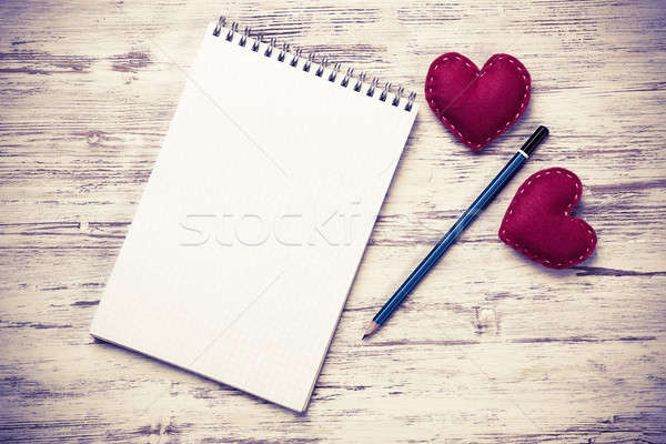 Liefde bericht uitnodiging harten notepad potlood Stockfoto © adam121