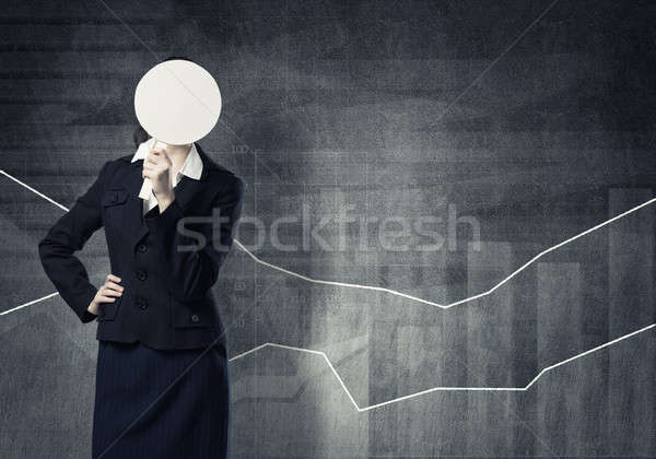 Stock foto: Unkenntlich · Geschäftsfrau · Graphen · versteckt · Gesicht · hinter