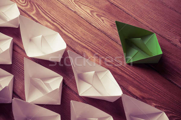 Business leadership concept with white and color paper boats on  Stock photo © adam121