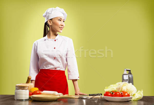 Asia femenino chef mirando espacio texto Foto stock © adam121