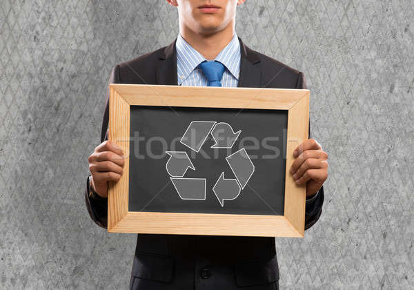 Stockfoto: Zakenman · frame · schoolbord · recycleren