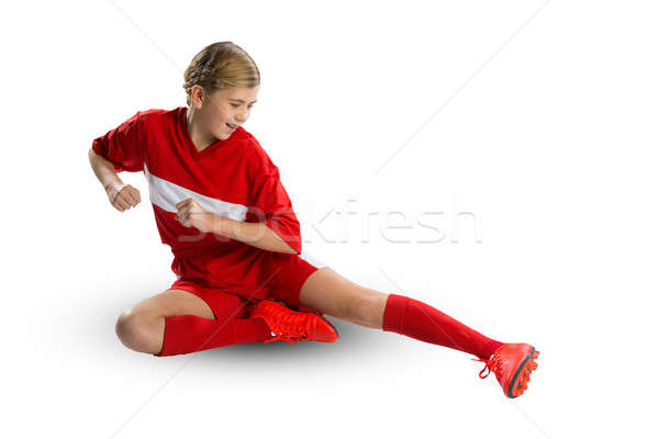 Femeie fotbalist adolescent fată roşu uniforma Imagine de stoc © adam121