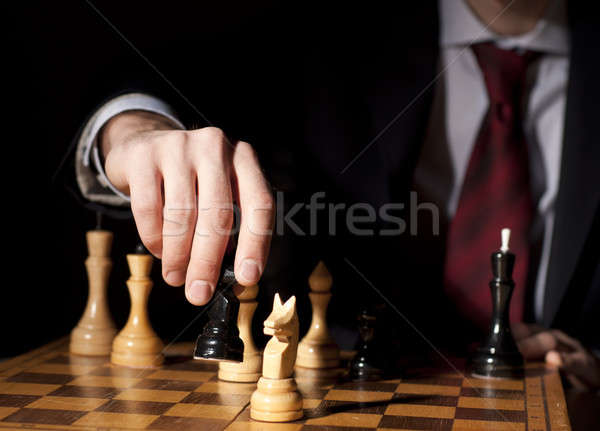 Foto stock: Empresario · ajedrez · imagen · negocios · traje · mano