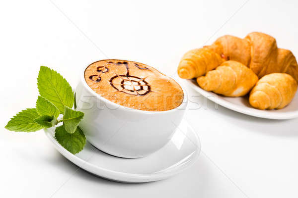 large cup of coffee and croissants on a plate Stock photo © adam121