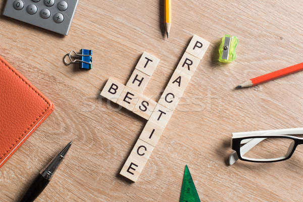 Conceptual keywords on wooden table with elements of game making crossword Stock photo © adam121