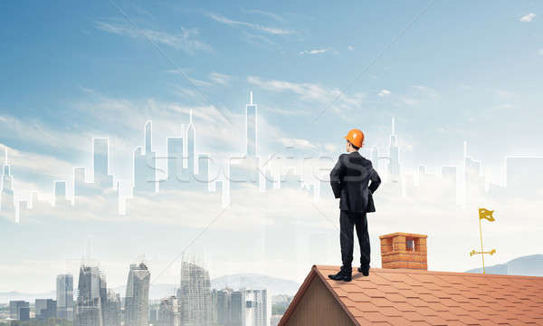 Engineer man standing on roof and looking away. Mixed media Stock photo © adam121