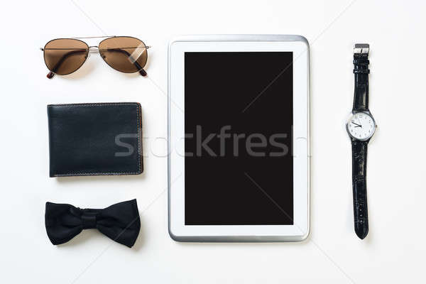 úriember készlet tabletta óra szemüveg csokornyakkendő Stock fotó © adam121