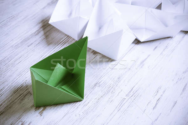 Business leadership concept with white and color paper boats on  Stock photo © adam121