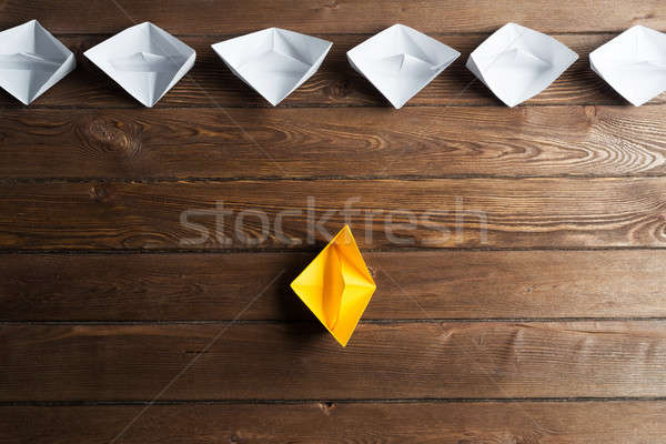 ビジネス リーダーシップ セット 折り紙 ボート 木製のテーブル ストックフォト © adam121