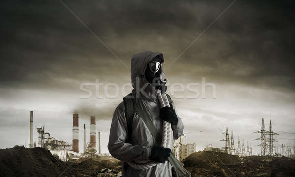 Posta apokaliptikus jövő férfi túlélő gázmaszk Stock fotó © adam121