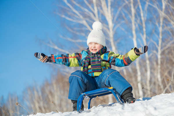 Stock foto: Winter · Aktivität · wenig · cute · Junge · Reiten