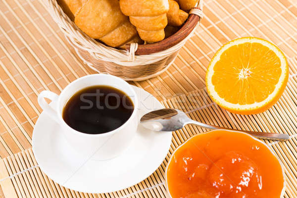 Stockfoto: Vroeg · ontbijt · oranje · koffie · croissants · jam