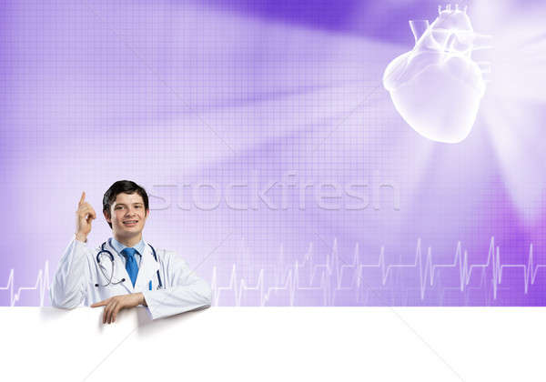 Foto stock: Médico · bandeira · jovem · bonito · branco