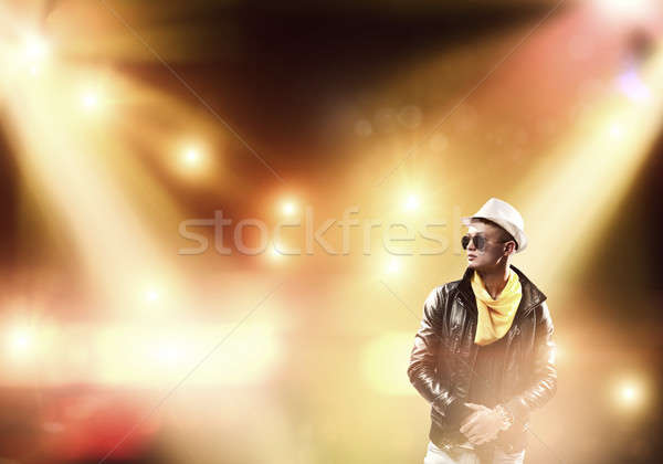Stock foto: Rockstar · Bühne · junger · Mann · rock · Musiker · Lichter