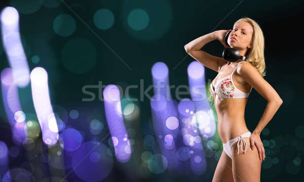 Bikini fiesta chica atractiva blanco auriculares color Foto stock © adam121