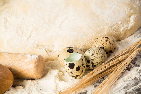 Liszt tojások fehér kenyér búza fülek csendélet Stock fotó © adam121
