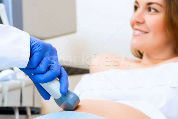 Stockfoto: Handen · abdominaal · ultrageluid · scanner · zwangere