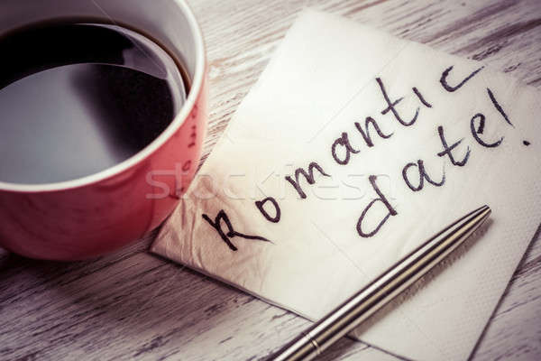 Romantische bericht geschreven servet beker koffie Stockfoto © adam121