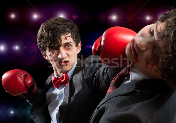 Business Wettbewerber zwei Geschäftsmann Boxhandschuhe Ring Stock foto © adam121