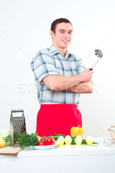 portrait of a young man, hold ladle Stock photo © adam121