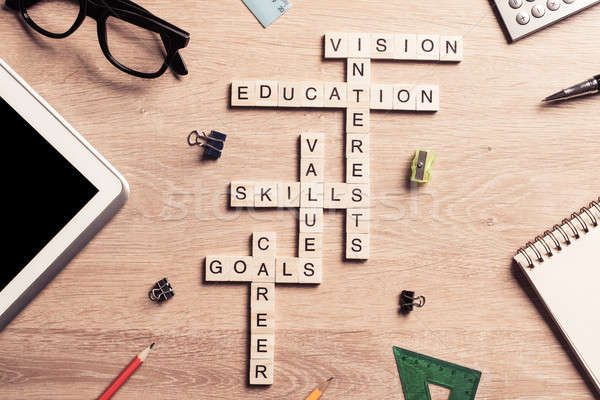 Conceptual keywords on wooden table with elements of game making Stock photo © adam121