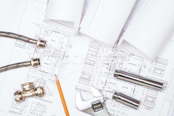 [[stock_photo]]: Plomberie · dessins · construction · still · life · bureau