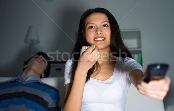 woman watching television at home Stock photo © adam121
