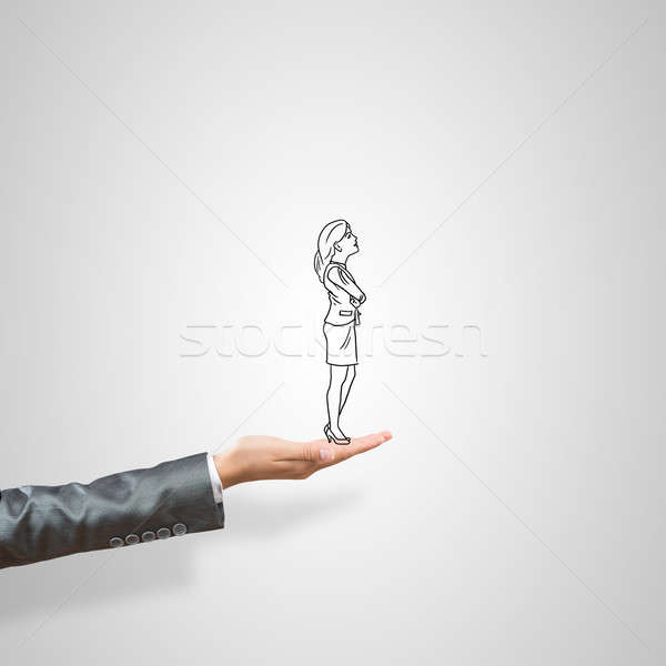 Foto stock: Mujer · de · negocios · palma · femenino · gris · mujer