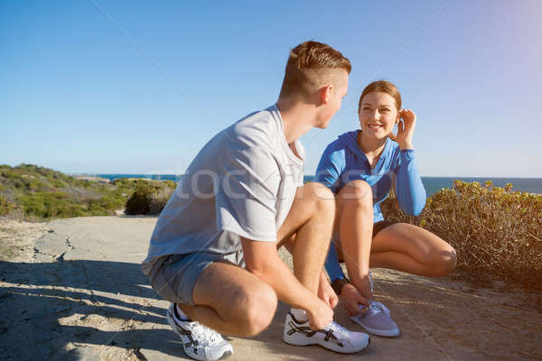 Ochtend lopen jonge actief paar joggers Stockfoto © adam121