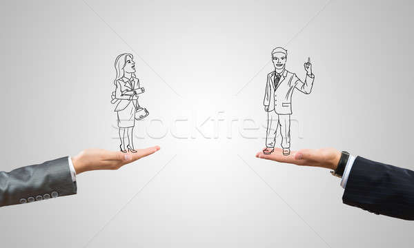 Foto stock: Empresario · mujer · de · negocios · humanos · palmas