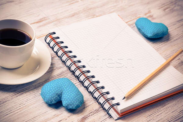 Stock fotó: Vallomás · valentin · nap · kávéscsésze · jegyzettömb · ceruza · kettő