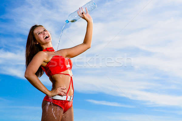 運動 女孩 紅色 制服 瓶 水 商業照片 © adam121