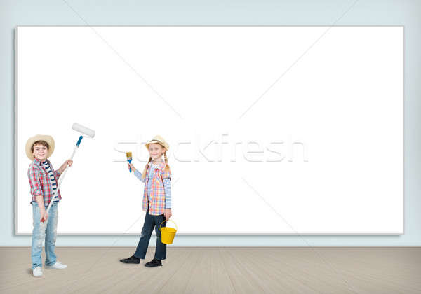 children with paint rollers Stock photo © adam121