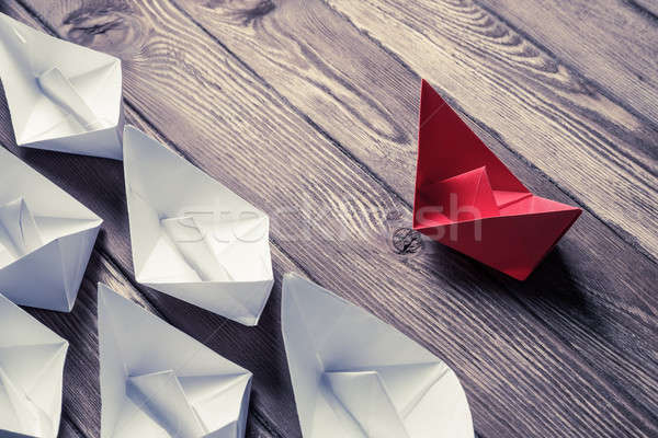 Business leadership concept with white and color paper boats on  Stock photo © adam121