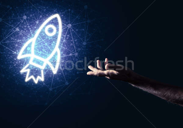 Férfi pálma bemutat rakéta webes ikon technológia Stock fotó © adam121