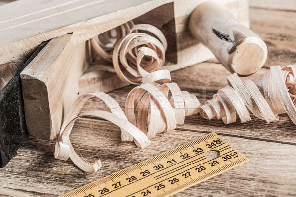 Stock photo: Wooden planer and filings