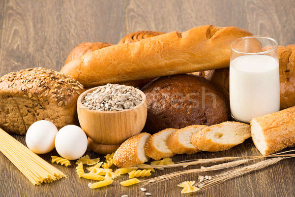 新鮮な パン 卵 ガラス ミルク 穀類 ストックフォト © adam121