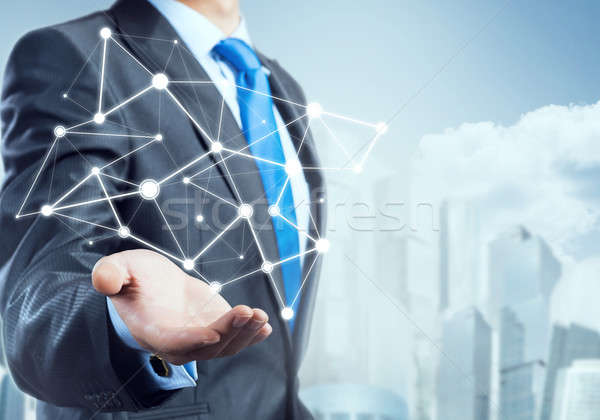 Presenteren verbinding wisselwerking zakenman hand tonen Stockfoto © adam121